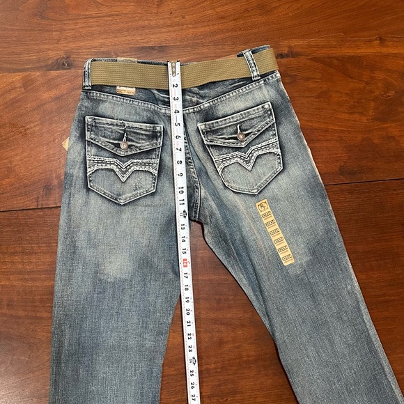 FLYPAPER Jeans Bootcut Distressed Size 32 x 34 Short Inseam NWT Canvas Belt - Picture 7 of 12